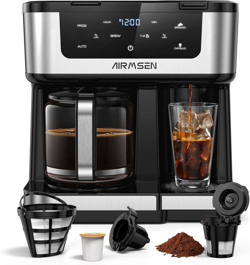 AIRMSEN 12-Cup Programmable Coffee Maker - Fast Brew Single Serve for K-Cup Pods & Ground, Touchscreen, 60oz Tank