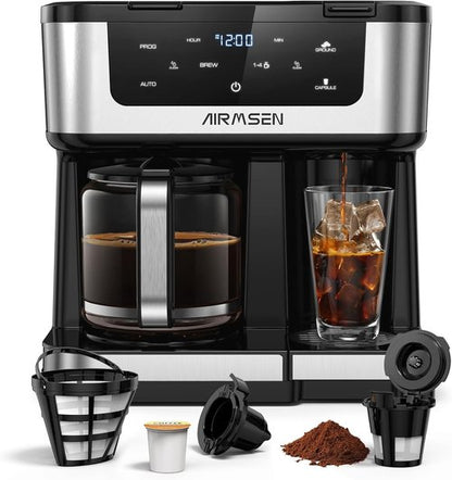 AIRMSEN 12-Cup Programmable Coffee Maker - Fast Brew Single Serve for K-Cup Pods & Ground, Touchscreen, 60oz Tank