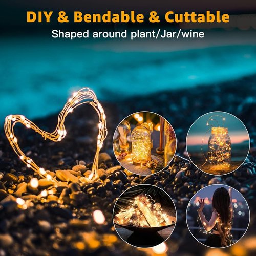 6 Pack Fairy Lights Battery Operated 7ft 20 LED Mini String Lights Twinkle Lights Silver Wire Firefly Starry Moon Lights for Mason Jars Wedding Party Christmas Centerpiece Table Decorations,Warm White