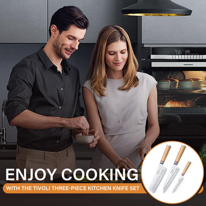 TIVOLI Kitchen Knife Set,3PC Professional Chef Knife Set Stainless Steel Japanese Knives Set for Kitchen Sharp Blade with Wooden Handle Cooking Knife, Nakiri Knife, Chef Knife, Paring Knife