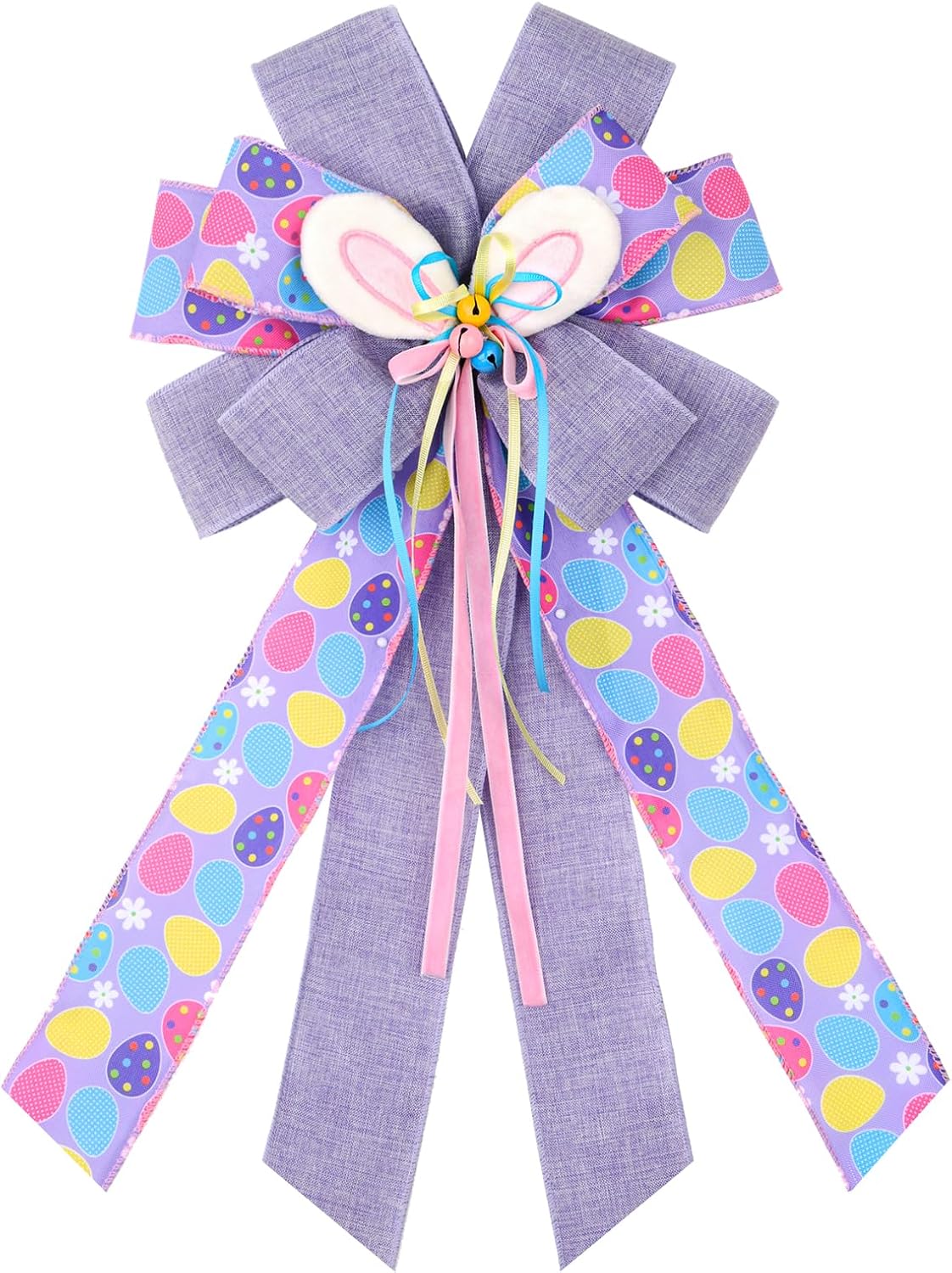 BUVANE Easter Wreath Bows - Large Purple Burlap Bunny Bows for Indoor & Outdoor Holiday Decor