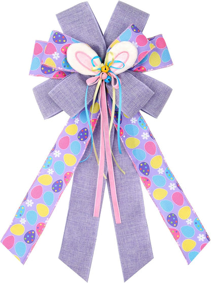 BUVANE Easter Wreath Bows - Large Purple Burlap Bunny Bows for Indoor & Outdoor Holiday Decor