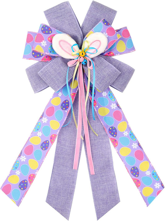 BUVANE Easter Wreath Bows - Large Purple Burlap Bunny Bows for Indoor & Outdoor Holiday Decor