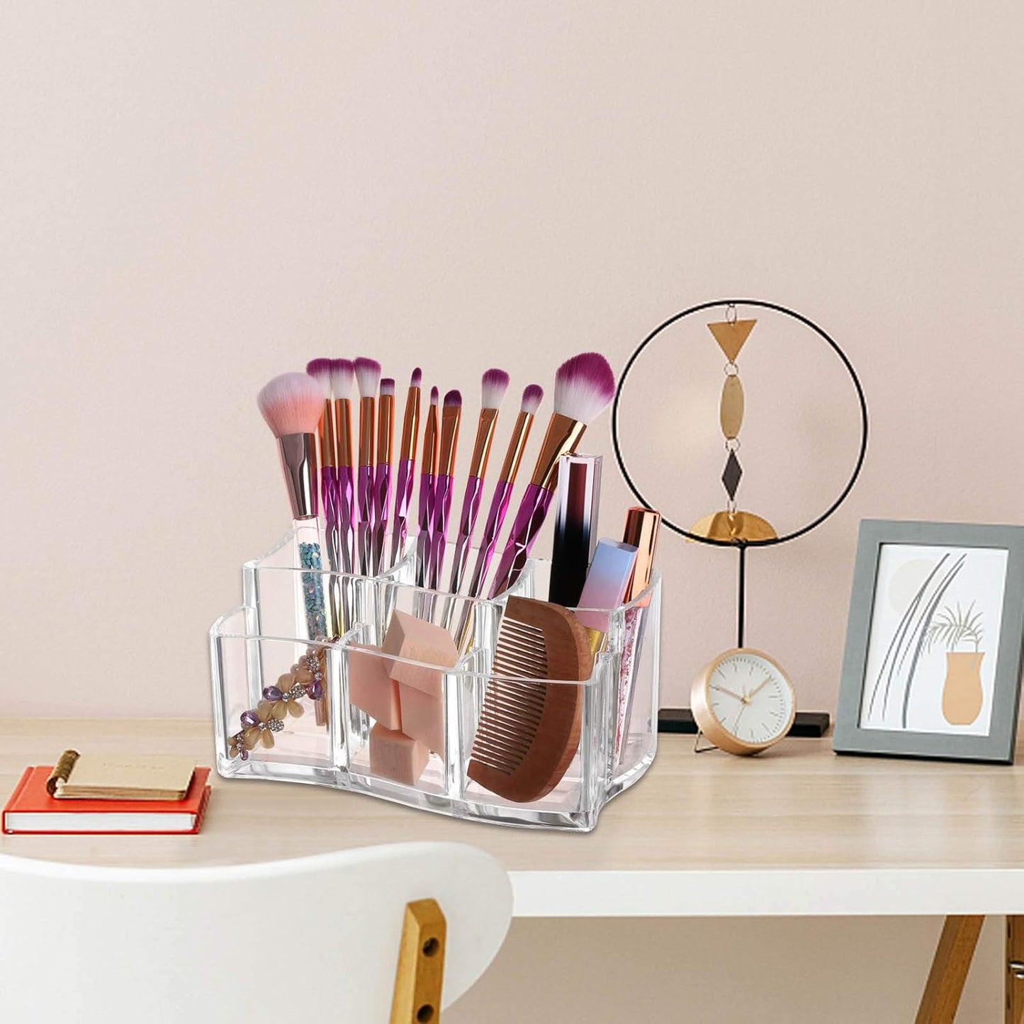 Tbestmax Acrylic Makeup Brush Holder - 6 Slot Organizer for Eyebrow Pens & Cosmetics Storage - Clear