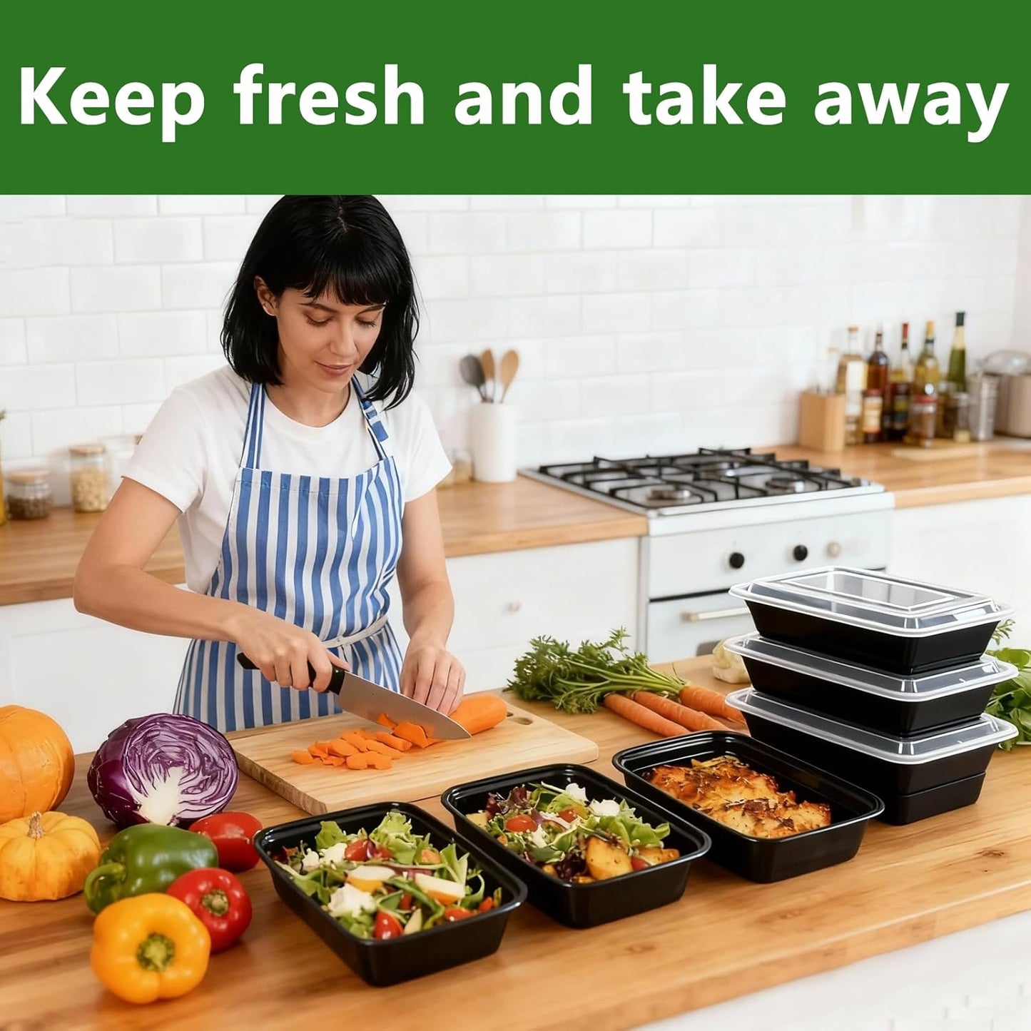 Qewro 10-Pack 35oz Meal Prep Containers - Disposable Food Storage with Lids | Microwave & Dishwasher Safe