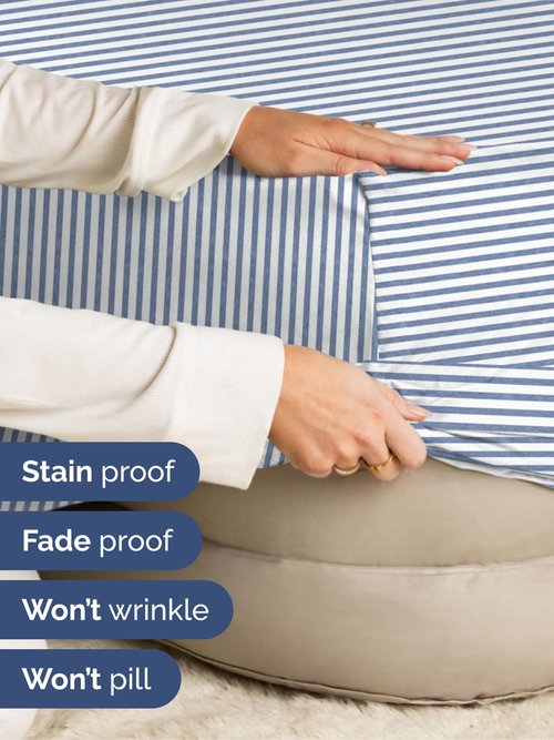 Extra Deep Twin Fitted Sheet - Hotel Luxury Single Fitted Sheet Only - Easily Fits 18 inch to 24 inch Mattress - Ultra Soft, Wrinkle Free with Extra Deep Pockets - Breathable & Comfy - Blue Stripes