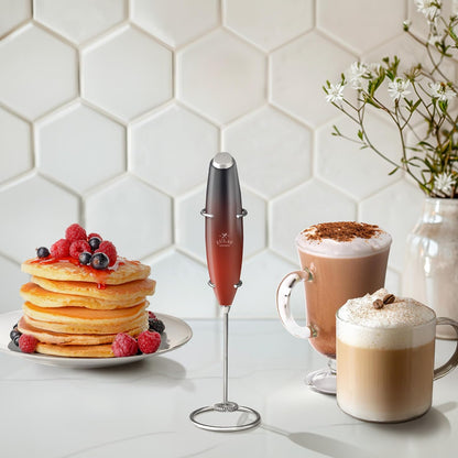 Zulay Kitchen Milk Frother Wand - Ultra-Fast Handheld Mixer for Coffee & Lattes - Black & Red