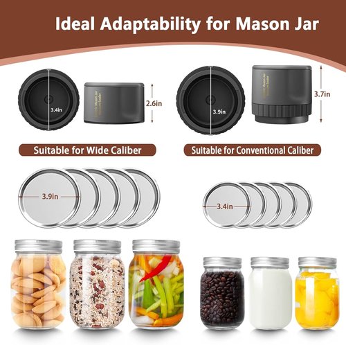 Mason Jar Vacuum Sealer Kit - Upgrade Electric Sealer for Wide & Regular Mouth Lids | 80S