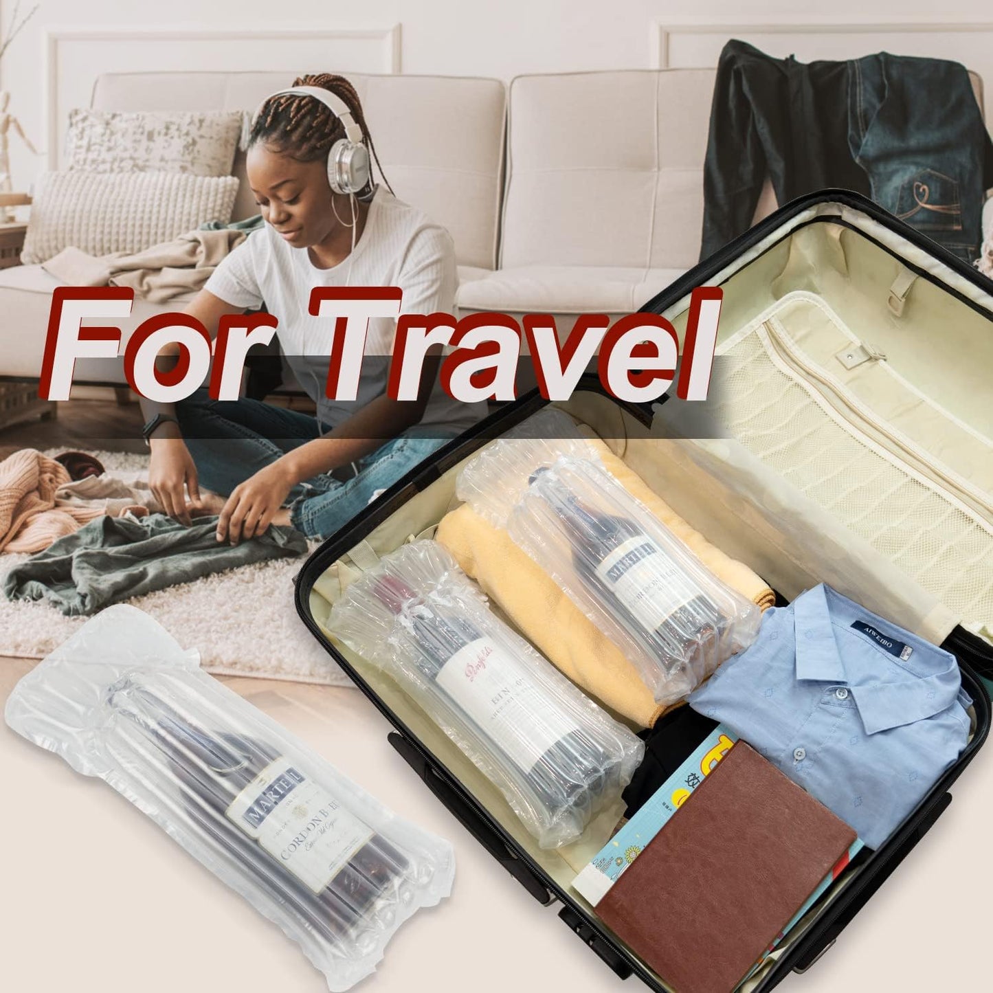 Wine Bottle Protector Bags Luggage for Airplane Travel 18 Pack Inflatable Liquor Bottle Shipper Wine Shipping Packaging Sleeve Bubble Cushion Wrap for Packing Alcohol Whiskey Beer Glass, 70μm