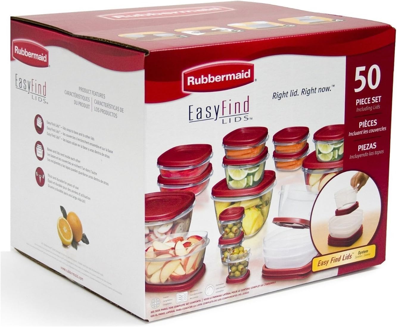 Rubbermaid Easy Find Lids Food Storage Containers - 50-Piece Set in Racer Red for Organized Kitchen