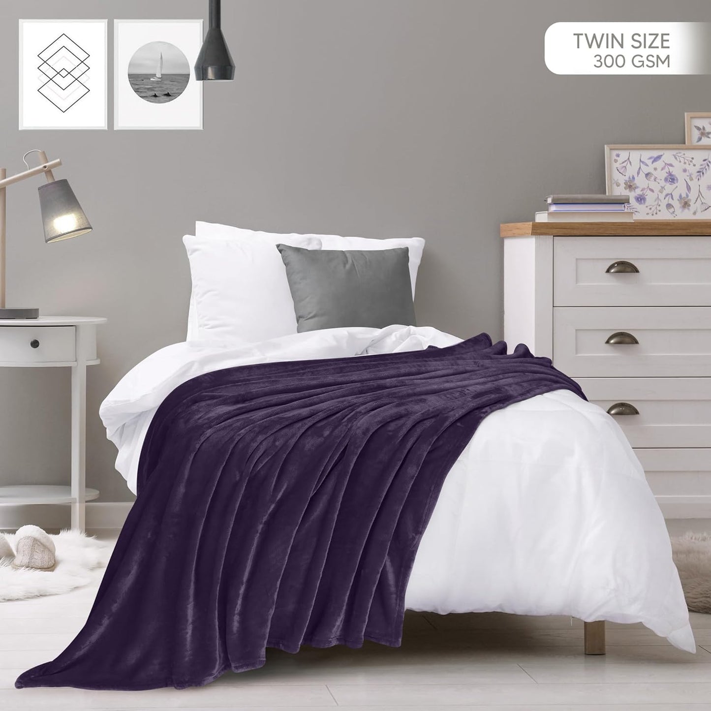 Utopia Bedding Fleece Blanket - Luxury Soft Microfiber Twin Size in Purple | Anti-Static 300GSM (60x80 Inch)