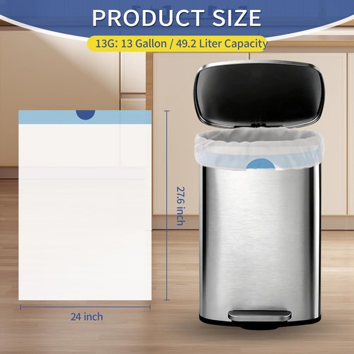 T.FORING 13 Gallon Trash Bags Drawstring 120 Count, 1.7 Mil Thick White Garbage Bags, Easy-Dispense Roll for Kitchen & Household Use, Resists Tears, Leaks and Punctures