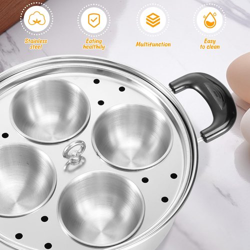 2Pcs Egg Poacher Pan Stainless Steel Poached Egg Maker with 8 Cups Nonstick Stovetop Egg Cooker Pot for Induction Cooktop (Silver, 2-Pack)