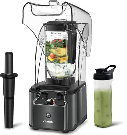 CRANDDI Commercial Blender - 2200 Watt Quiet Countertop Blender with 80oz Pitcher | Smoothie Maker in K90 Grey