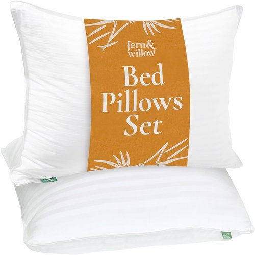 Fern and Willow Premium Queen Size Bed Pillows - Luxurious Ultra-Soft Cooling Set of 2 | Medium Firm Support for All Sleepers