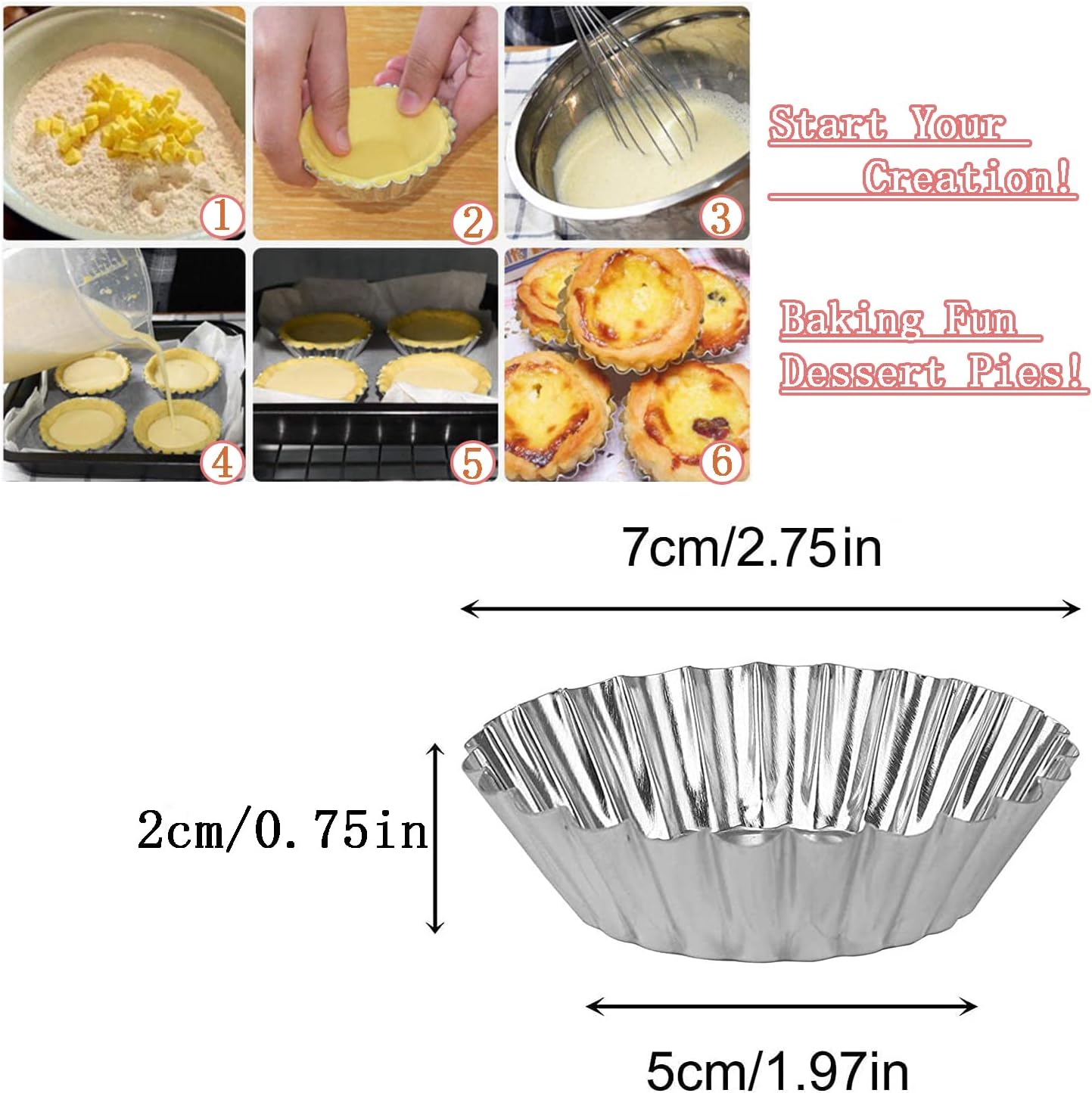 Skiennix Egg Tart Molds - 32-Pack Mini Tart Pans for Baking - 2.75 Inch Aluminium Tins