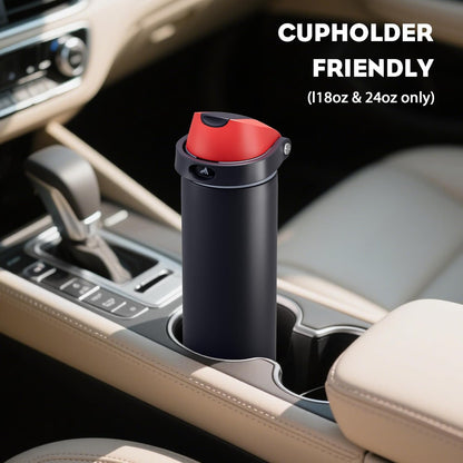 POWCAN 18 oz Stainless Steel Water Bottle - Leakproof Insulated Flask with 2-in-1 Spout & Straw | Fits Car Cup Holder (Storm Hammer)