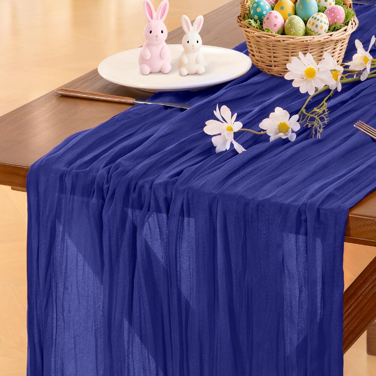Socomi Royal Blue Cheesecloth Table Runner - 120 Inch Boho Rustic Decor for Weddings & Events