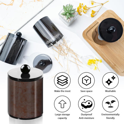 XIPENGKEJI Qtip Holder Set - Stylish Apothecary Jars with Lids for Cotton Swabs & Pads | 10oz-12oz Black