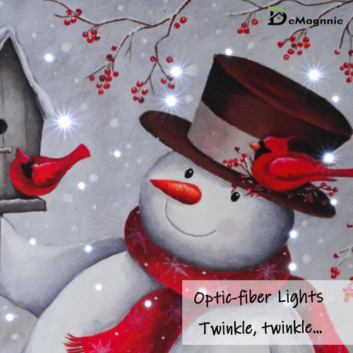 Demaginnie Lighted Snowman Canvas Picture with Timer - 6x8 Inches Twinkling Holiday Decor