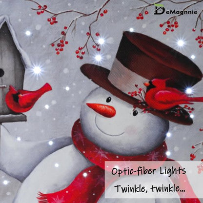 Demaginnie Lighted Snowman Canvas Picture with Timer - 6x8 Inches Twinkling Holiday Decor