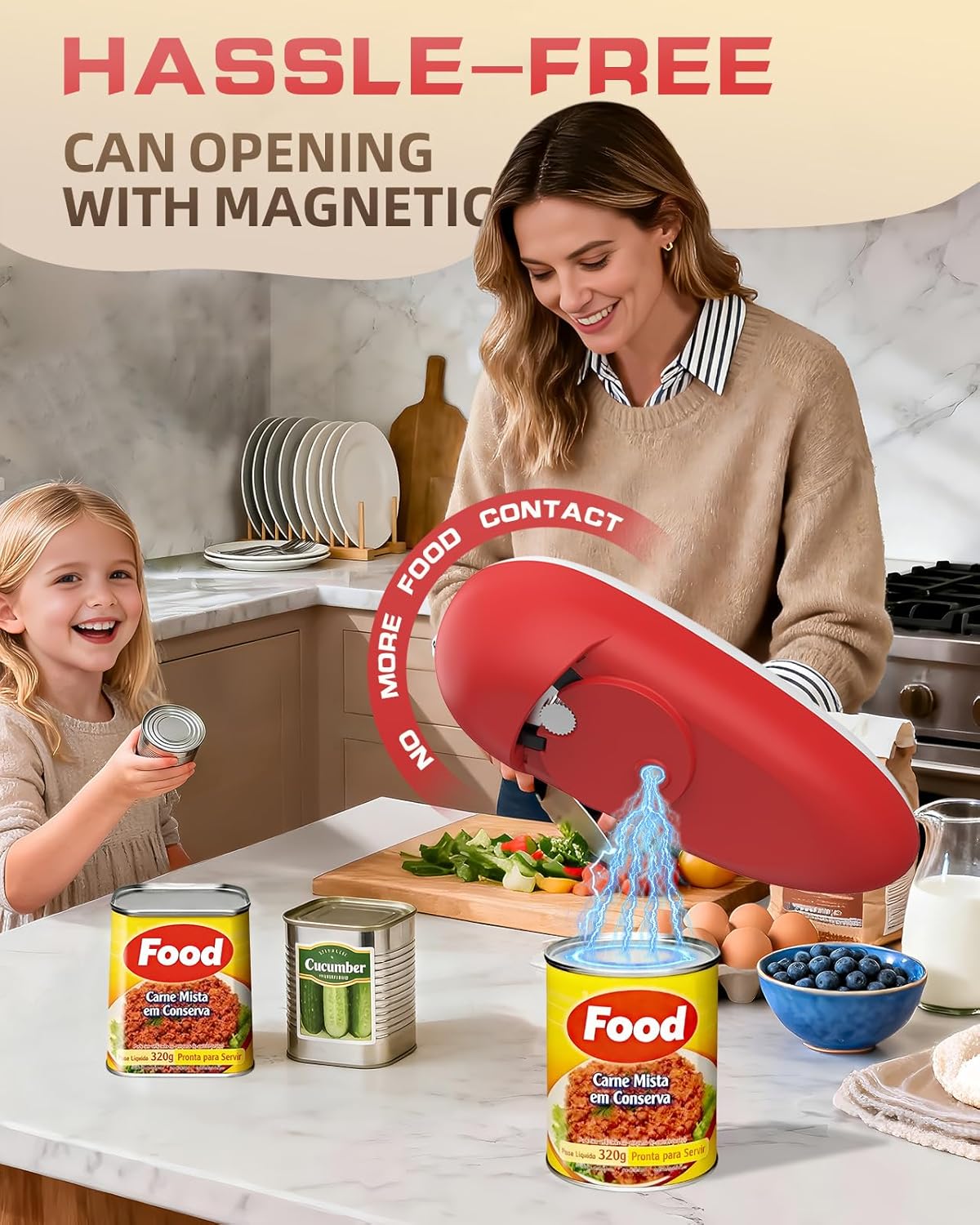 Skiennix Electric Can Opener - One Touch Rechargeable Design with Indicator Light | Fits All Can Sizes, Safe for Seniors