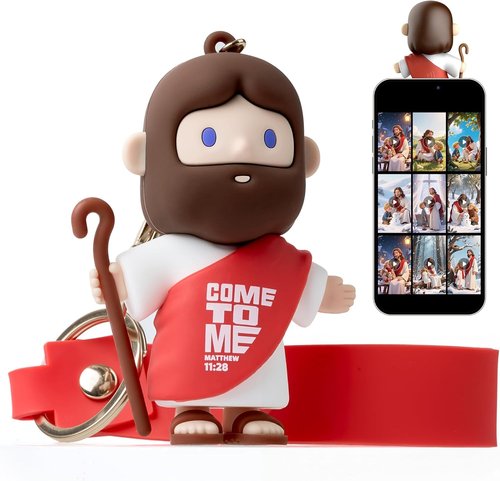 FaithTag Mini Jesus Figurine Keychain - 3.2in NFC Interactive Touch Plays Bible Stories | Perfect Gift for Kids & Women