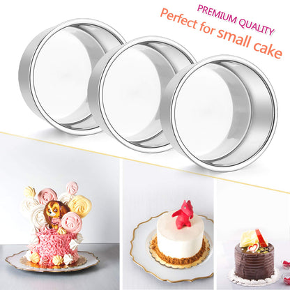 E-far 4 Inch Small Cake Pan Set of 6, Stainless Steel Mini Round Smash Cake Baking Pans Tins, Non-Toxic & Healthy, Mirror Finish & Dishwasher Safe