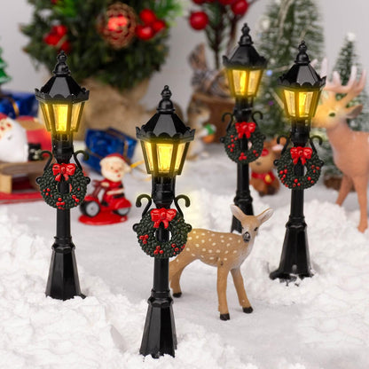 Skiennix Mini Street Light Models - 4 Pcs Christmas Dollhouse Lanterns for DIY Fairy Garden Decor