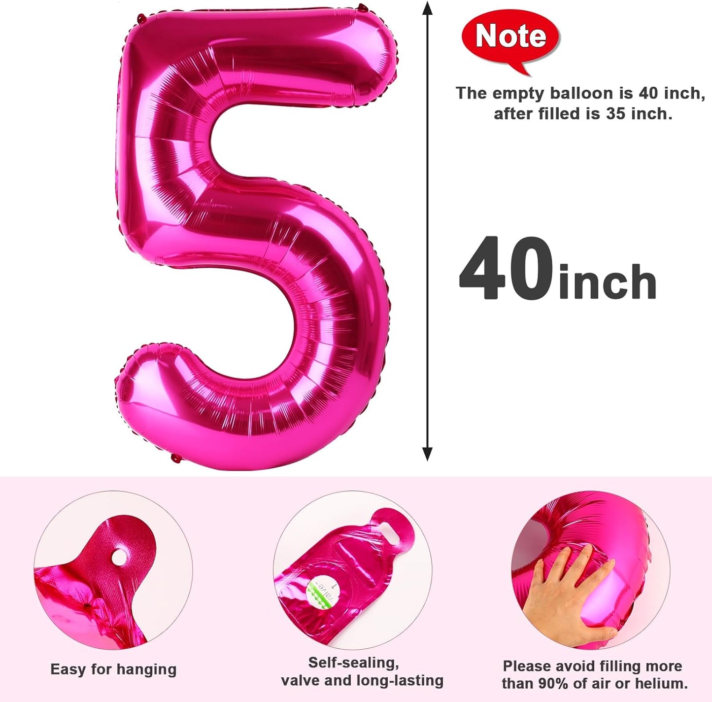 Skiennix 40-Inch Hot Pink Balloon Numbers - Perfect for 5th Birthday & Wedding Photo Shoot Decor