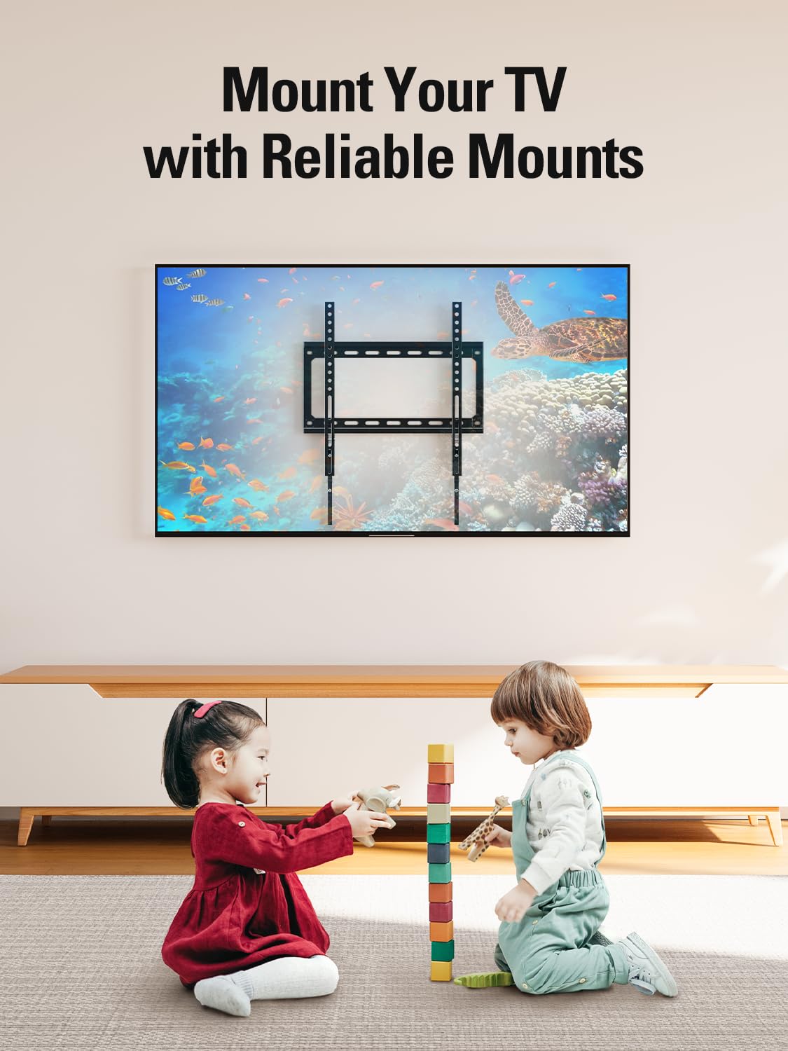 Mounting Dream TV Mount Fixed for Most 26-60 Inch LED, LCD and Plasma TVs, TV Wall Mount TVs Bracket up to VESA 400x400mm and 100 LBS Loading Capacity, Low Profile and Space Saving Flat Mount MD2361-K