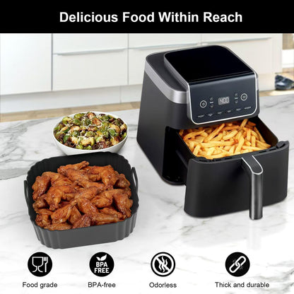 Square Silicone Air Fryer Liners by [Brand Name] - Reusable 8.5 Inch Accessories for Ninja AF141 & COSORI 5-6.5 QT