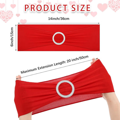 CHENGU Spandex Stretch Chair Sashes - 150 Elastic Covers with Buckle Slider for Weddings & Events | Red