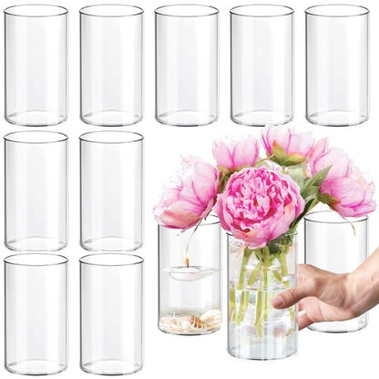 12Pcs Glass Cylinder vases for Centerpieces, 6 Inches Clear Bud Vases for Wedding Decorations,Floral Vase Bulk Flower vases,Tall Glass Hurricane Candle Holder for Table Shelf, Party.