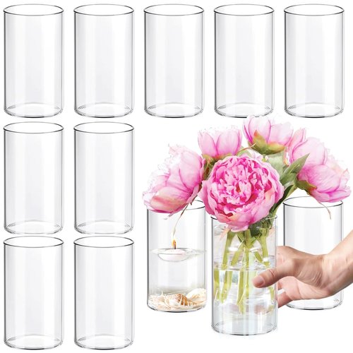 12Pcs Glass Cylinder vases for Centerpieces, 6 Inches Clear Bud Vases for Wedding Decorations,Floral Vase Bulk Flower vases,Tall Glass Hurricane Candle Holder for Table Shelf, Party.
