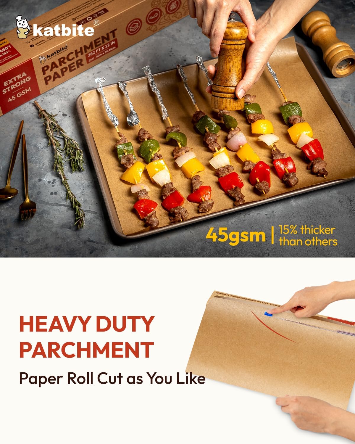 Skiennix Unbleached Parchment Paper Roll - Heavy Duty Non-Stick Baking Paper 12in x 262ft