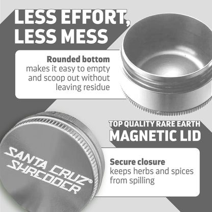 Santa Cruz Shredder Metal Herb Grinder Knurled Top for Stronger Grip 3 Piece Small 1.7" (Grey)