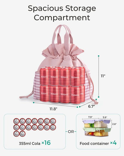 BAGSMART Lunch Bag Women Cute Lunch Box Drawstring Tote Cooler with Multi-Pockets Cinch Closure Insulated Tote for Work, Office, Outdoors