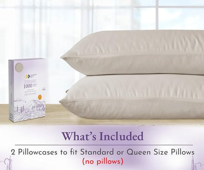 California Design Den Pillow Cases - Set of 2 Queen Size, 1000 Thread Count Soft & Durable 100% Cotton - Beige