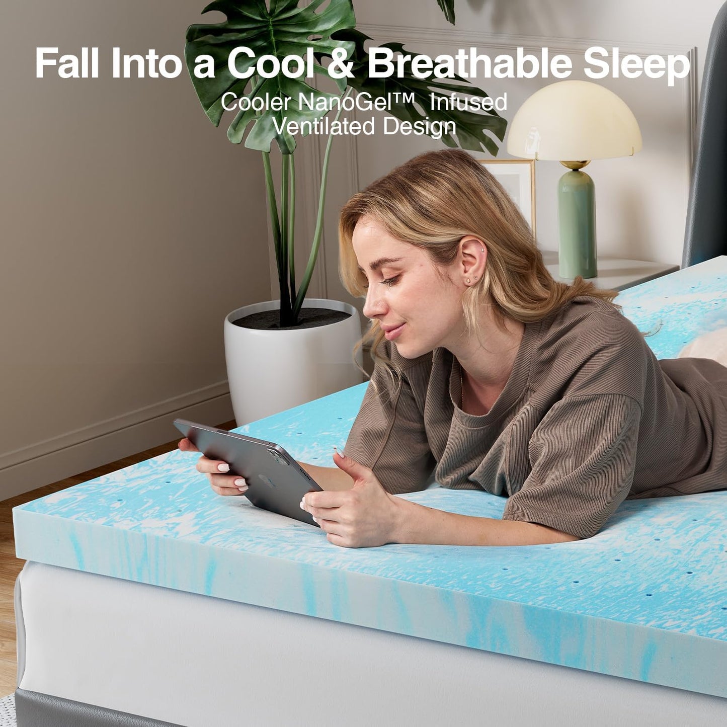 Novilla Queen Memory Foam Mattress Topper - 3 Inch Cooling Gel Infused for Ultimate Comfort | Ventilated Pressure Relief