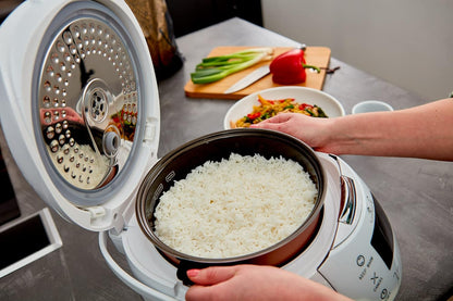 Yum Asia Sakura Rice Cooker - Advanced Fuzzy Logic with Ceramic Bowl | 8 Cup Capacity, White & Silver