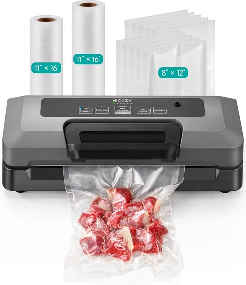HiCOZY Vacuum Sealer - Powerful Heat Sealing Machine with 7 Automatic Modes | Compact Design & Accessories Included, Space Gray