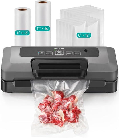 HiCOZY Vacuum Sealer - Powerful Heat Sealing Machine with 7 Automatic Modes | Compact Design & Accessories Included, Space Gray