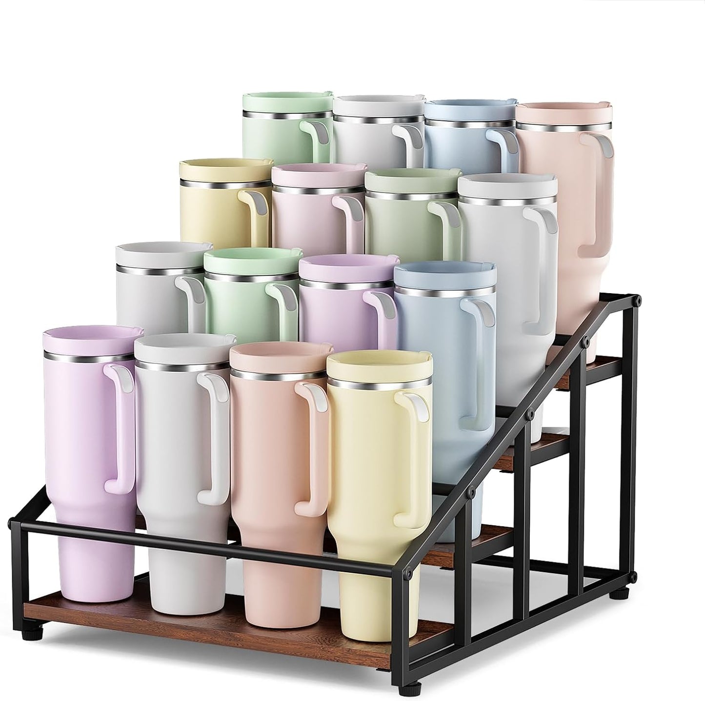 MOJOHAND 4-Tier Tumbler Organizer - Holds 16 Stanley 40 oz Tumblers & Water Bottles | Perfect for Kitchen & Pantry