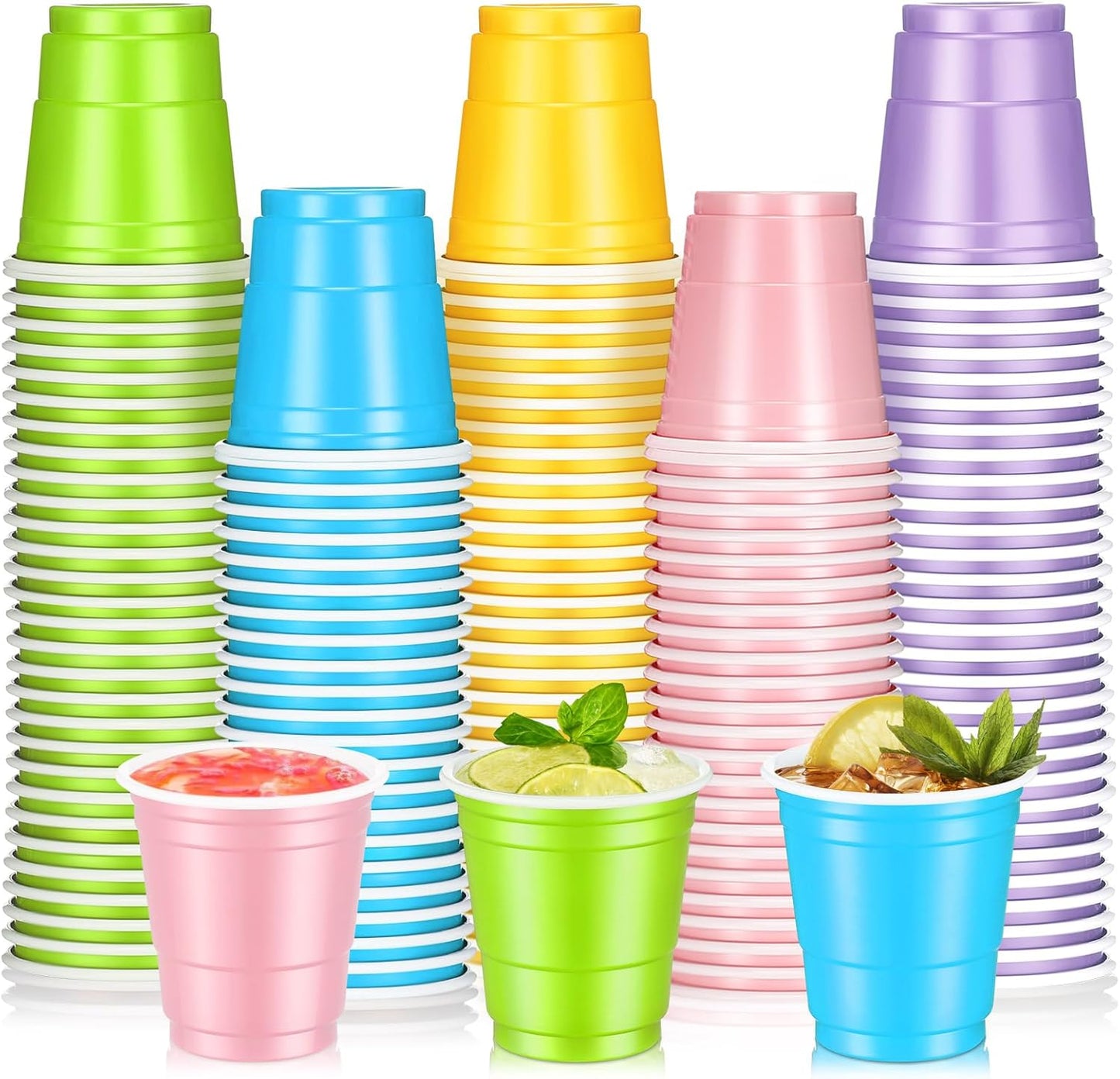 Roshtia 100 Pack 2 Oz Plastic Shot Cups - Mini Disposable Party Glasses for Weddings & Events | Multicolor