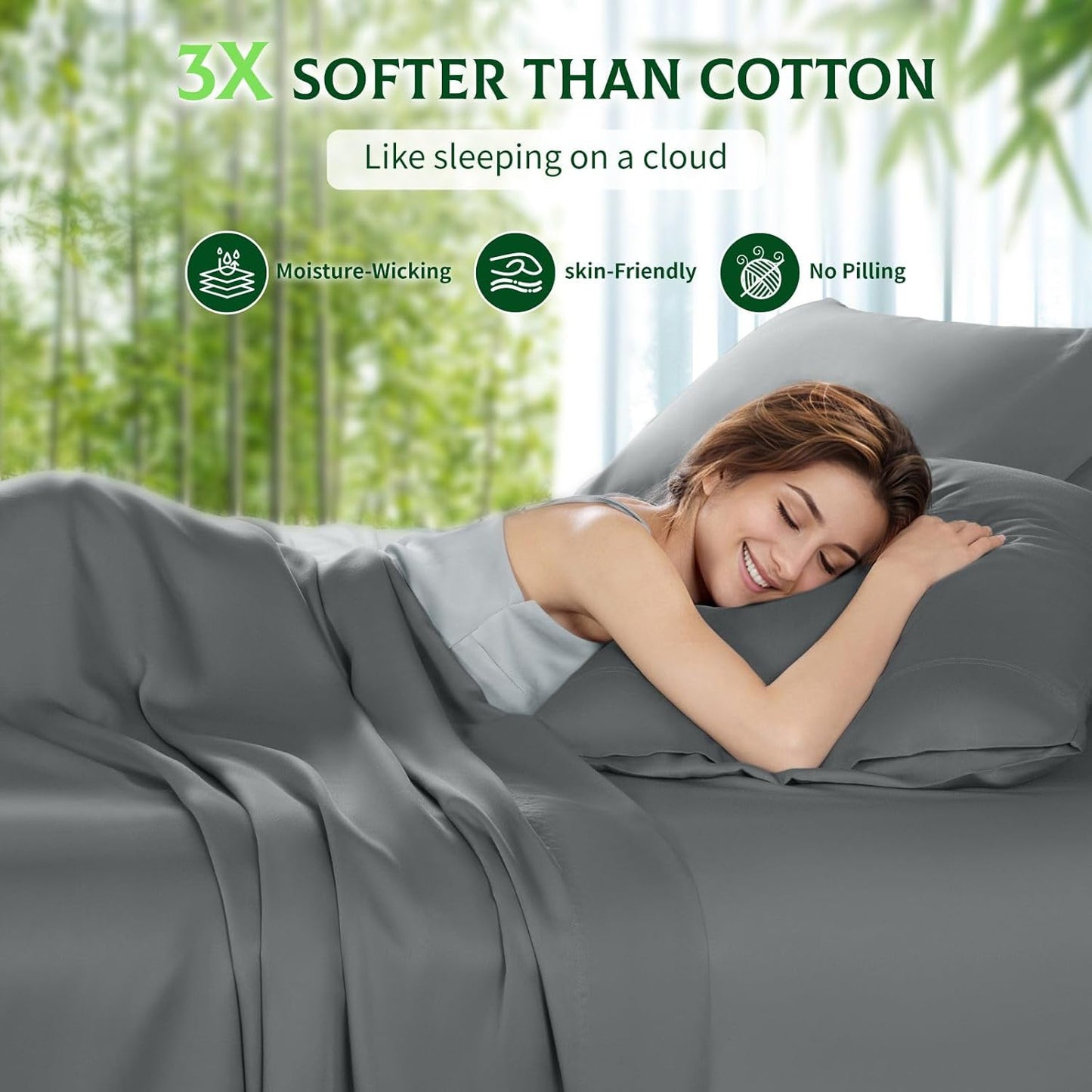 SONORO KATE Bamboo Viscose Bed Sheets - Ultra Soft & Cooling | Extra Deep Pocket (Dark Grey, Queen)