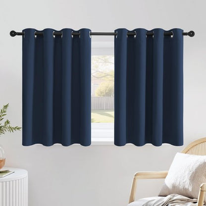 NICETOWN Navy Blue Kitchen Window Curtains 36 inches Long, Grommet Blackout Short Window Treatments Thermal Drapes for Bedroom, 2 Panels, W52 x L36