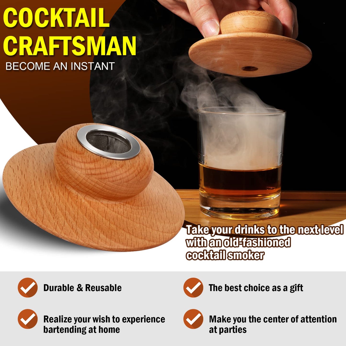 Whiskey Smoker Kit with Torch, Cocktail Smoker Kit, Old Fashioned/Bourbon/Smoker Infuser Kit with 6 Flavors of Wood Chips, Gift for Father and Loved