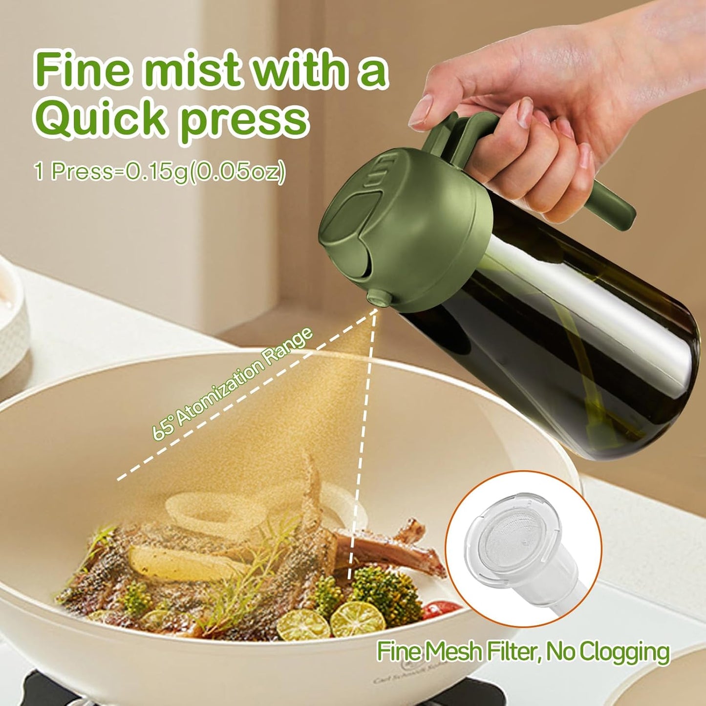 YARRAMATE 2Pcs Dark Green Oil Sprayer - Food-Grade 2-in-1 Olive Oil Dispenser | 16oz for Cooking & BBQ