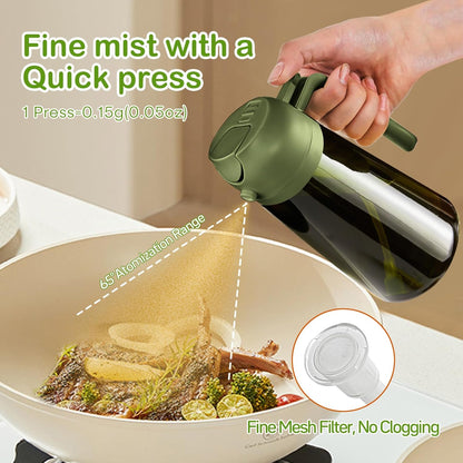YARRAMATE 2Pcs Dark Green Oil Sprayer - Food-Grade 2-in-1 Olive Oil Dispenser | 16oz for Cooking & BBQ